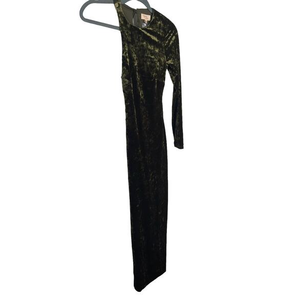 Camila Coelho Gabriel Velvet Maxi Dress Asymmetric Lace Up Cut Out Olive Size S - Picture 7 of 15